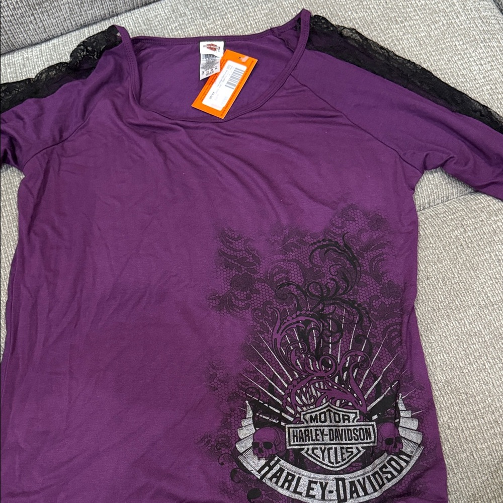 Harley-Davidson Women's Purple Long Sleeve Top with Lace